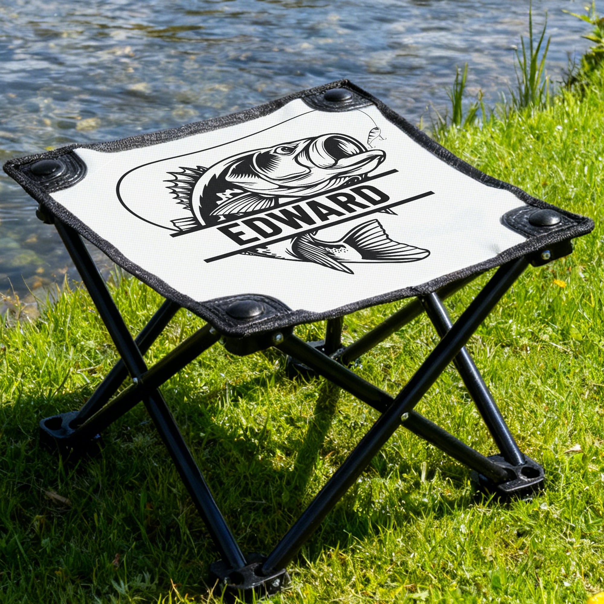 Taburete de pesca plegable personalizado con el nombre de un pez realista Actividades al aire libre Regalo de camping para entusiastas de la pesca