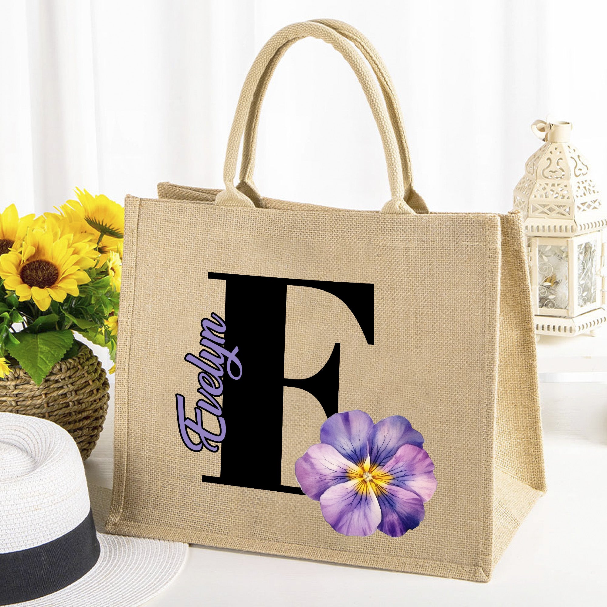 Bolsa de yute personalizada con inicial y nombre Accesorios de viaje Regalo de cumpleaños para mujer