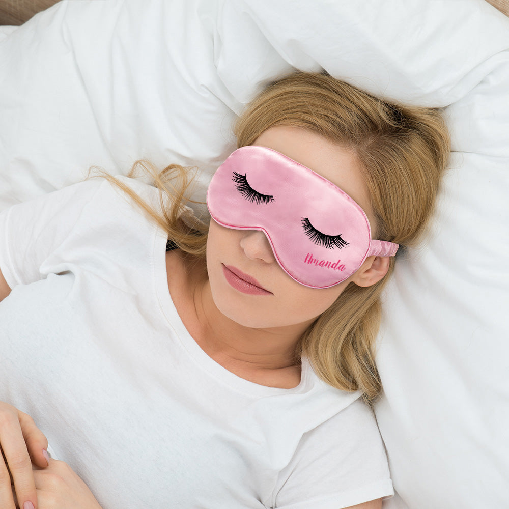 Pestañas Personalizadas Multicolor Nombre Máscara de Seda para Dormir con Bolsa Regalo de Cumpleaños Despedida de Soltera para Mujer