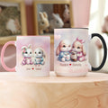 Taza de cerámica personalizada Dreamy Rabbit Couple con nombres y posavasos Valentine's Day Anniversary Christmas Gift for Couples