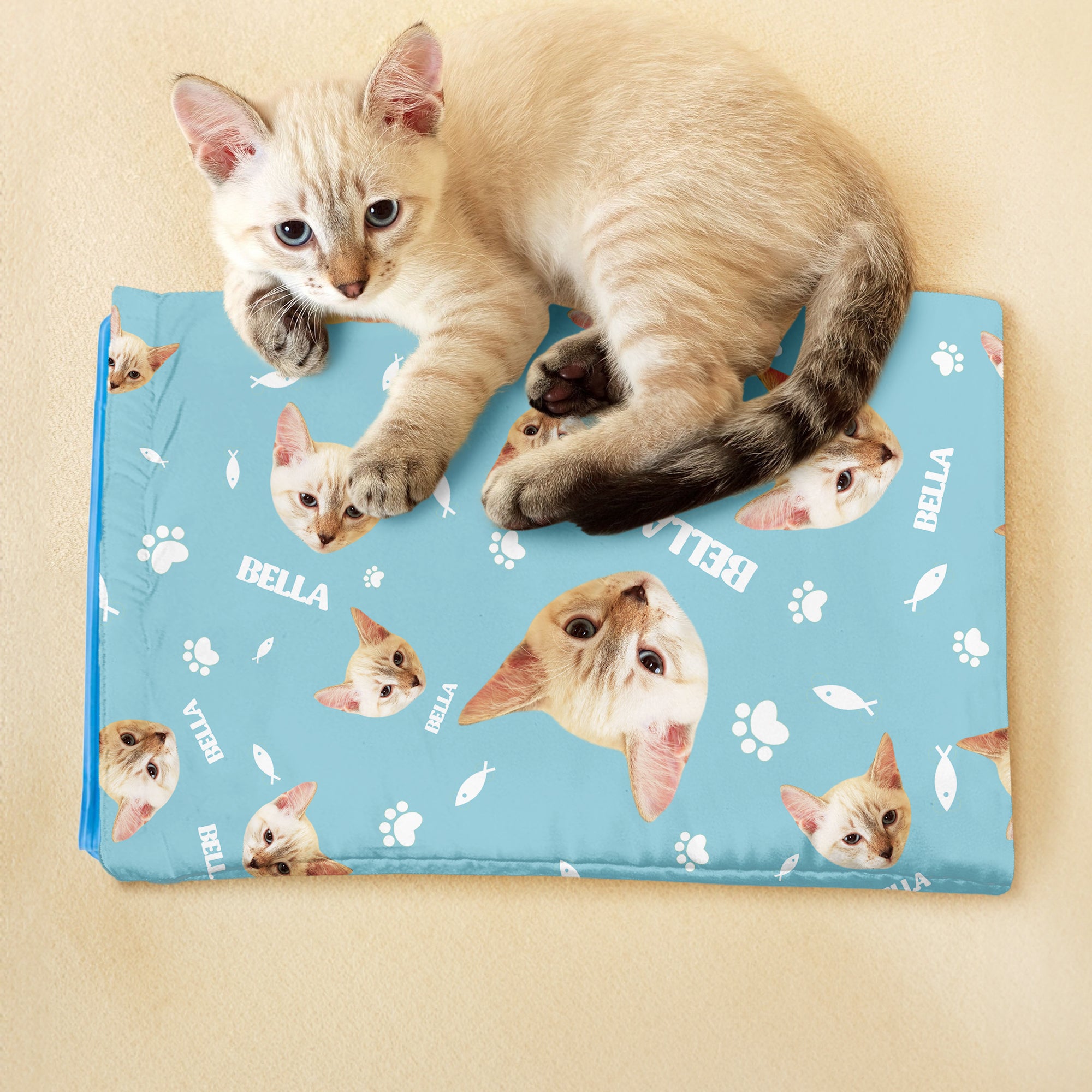 Personalizado Hueso de Pez Cara Impresa Foto Pet Cooling Mats Funda con Nombre Pet Supplies Summer New Pet Gift for Pet Owners