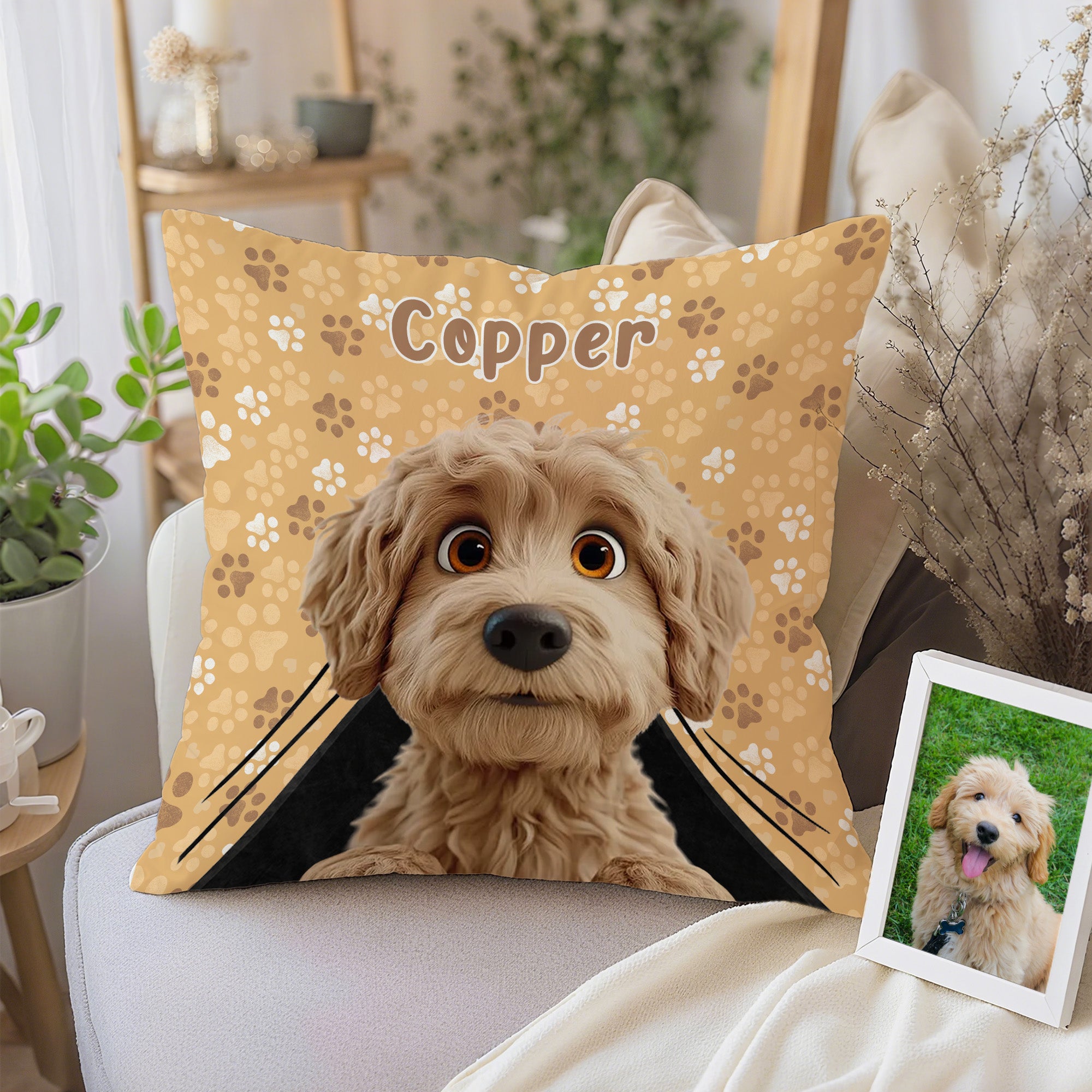Funda de almohada personalizada con el nombre del perro de dibujos animados, decoración del hogar, regalo de cumpleaños para el dueño del perro, amante de las mascotas.