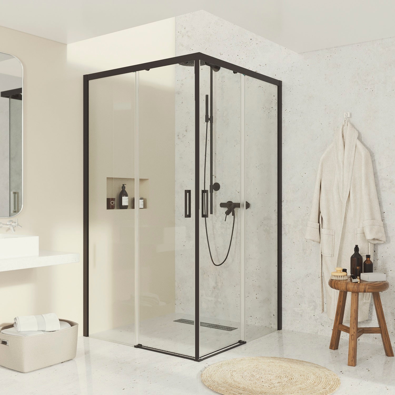 BATHME NOEL-4 Mampara Ducha Angular Corredera Negro Transparente