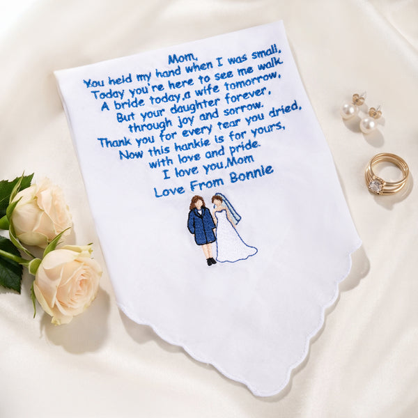 Personalizado Algo Azul Bordado Mensaje de Corazón 100% Algodón Pañuelo con Nombre Regalo de Boda para Padre Madre Abuela