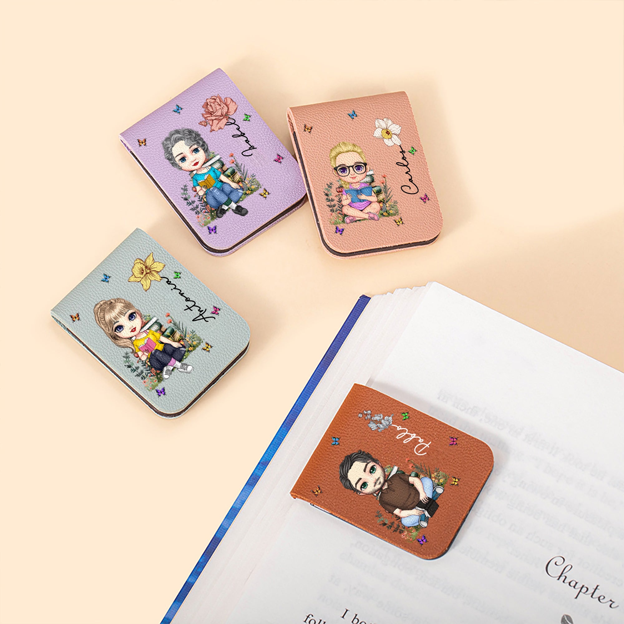Marcapáginas magnético personalizado con personaje de dibujos animados y flor de nacimiento regalo de cumpleaños para amantes de lectura
