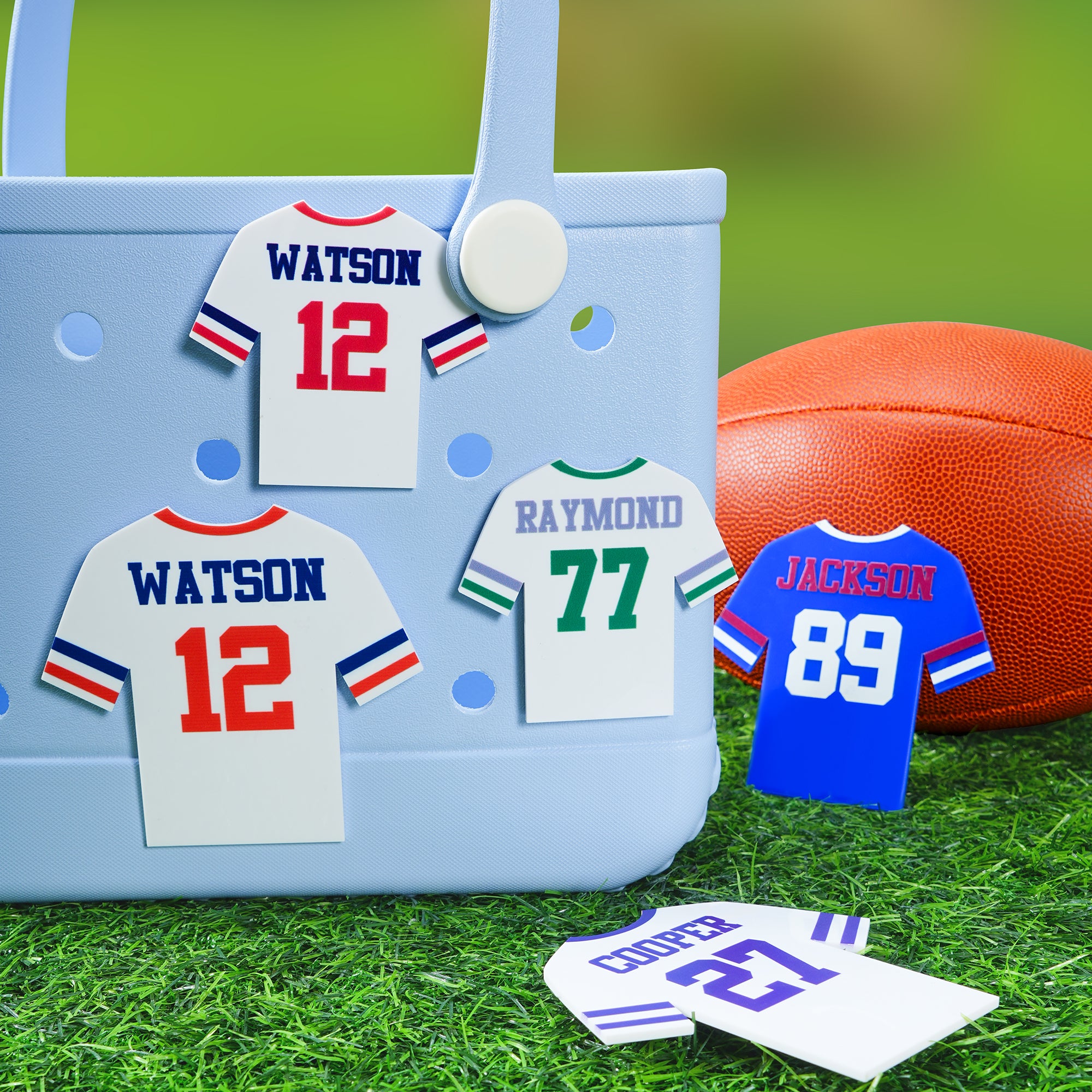 Bolsa de Fútbol Personalizado Jersey Charm Botón con Nombre y Número Accesorio para Juego de Bogg Equipo Regalo de Cumpleaños para los Amantes de los Deportes