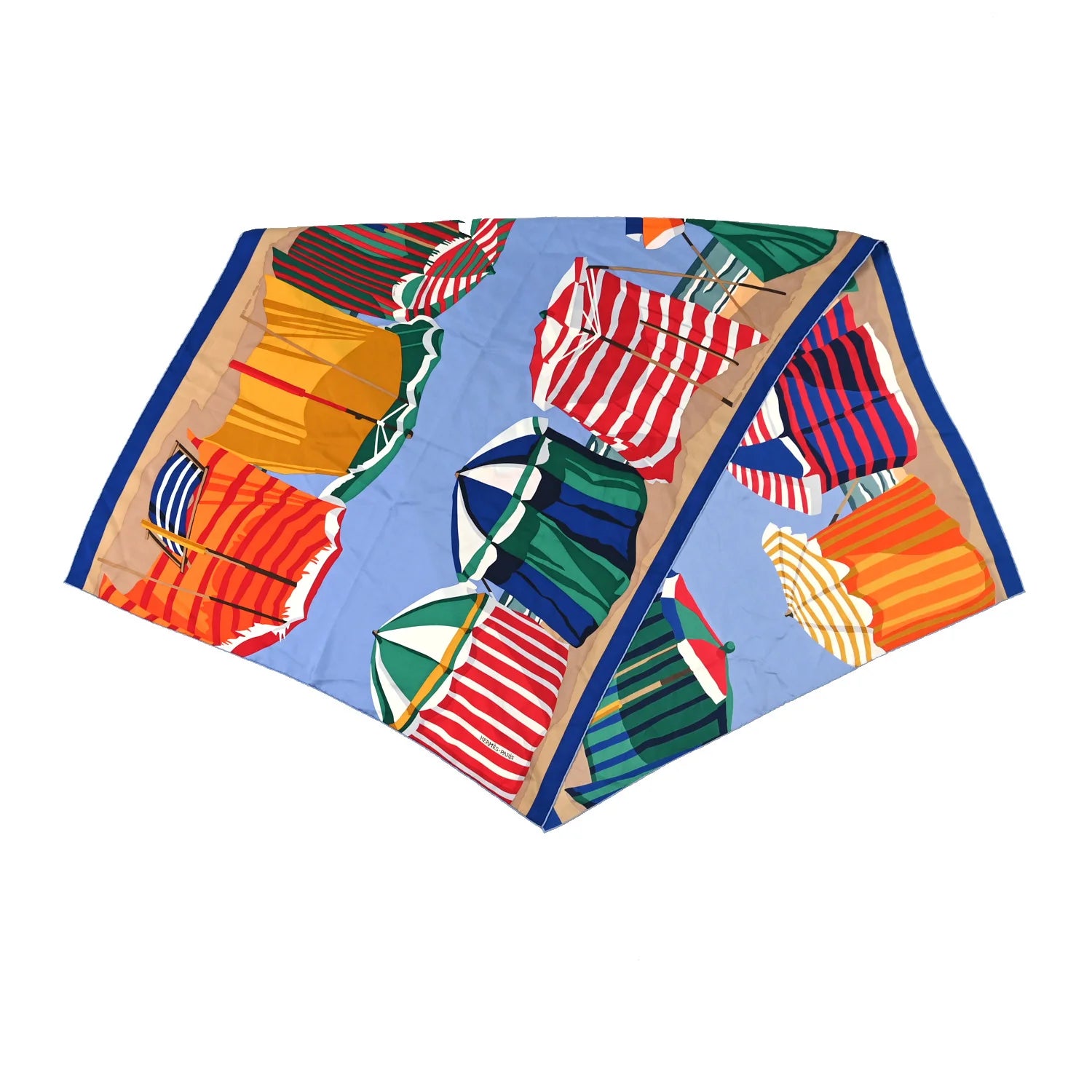 Hermes Silk Charmes Des Plages Normandes Rectangle Stole Bleu Azur Vert Rouge