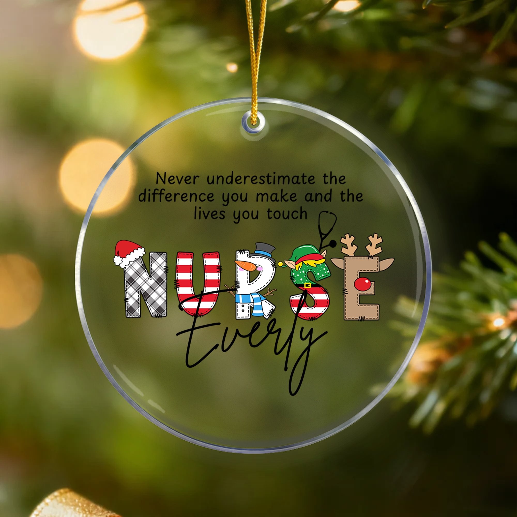 Adorno colgante personalizado de cerámica acrílica para enfermeras con nombre y año Decoración del árbol Regalo navideño de agradecimiento para el personal médico