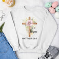 Sudadera personalizada He Is Risen Bible Verse Jesus Sweatshirt with Cross and Birth Flower Religious Easter Christmas Gift for Kid Adult Christian