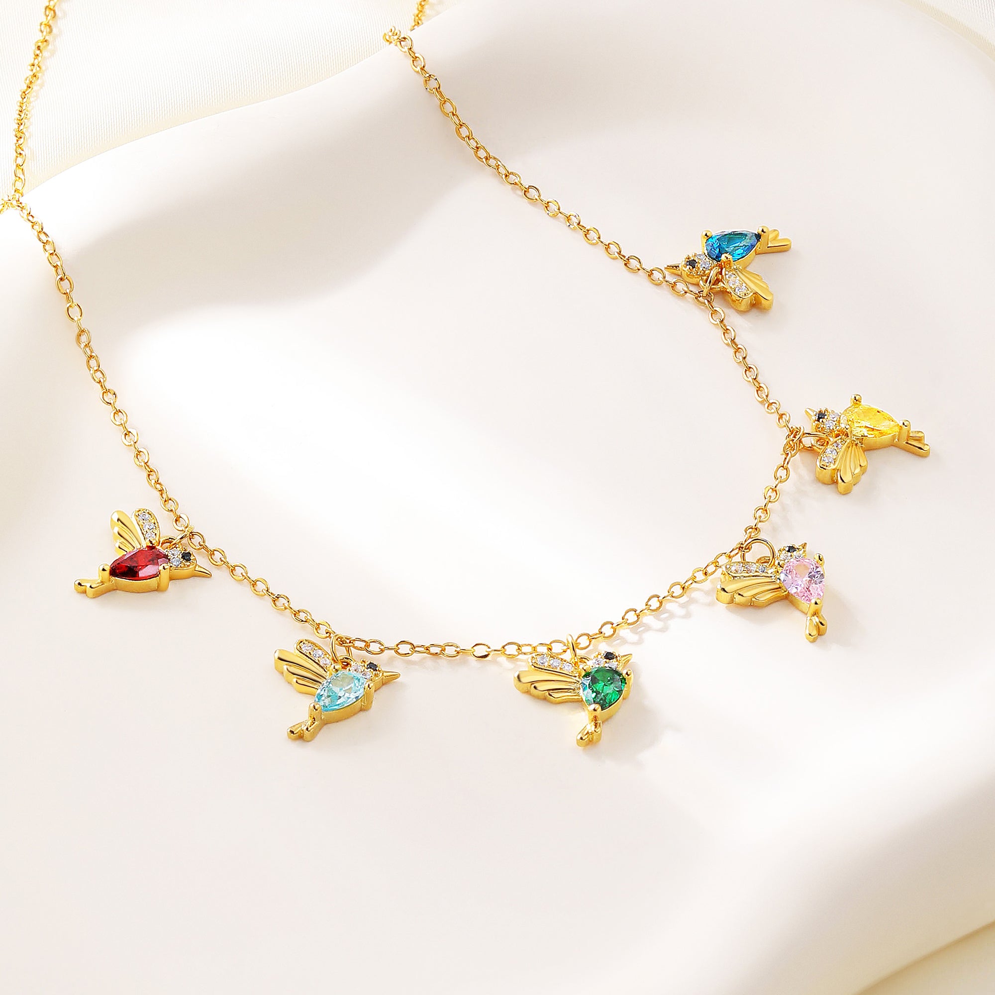 Personalizada Familia Colibrí 1-8 Birthstones Collar Dainty Joyería Cumpleaños Aniversario Día de la Madre de regalo para las mujeres