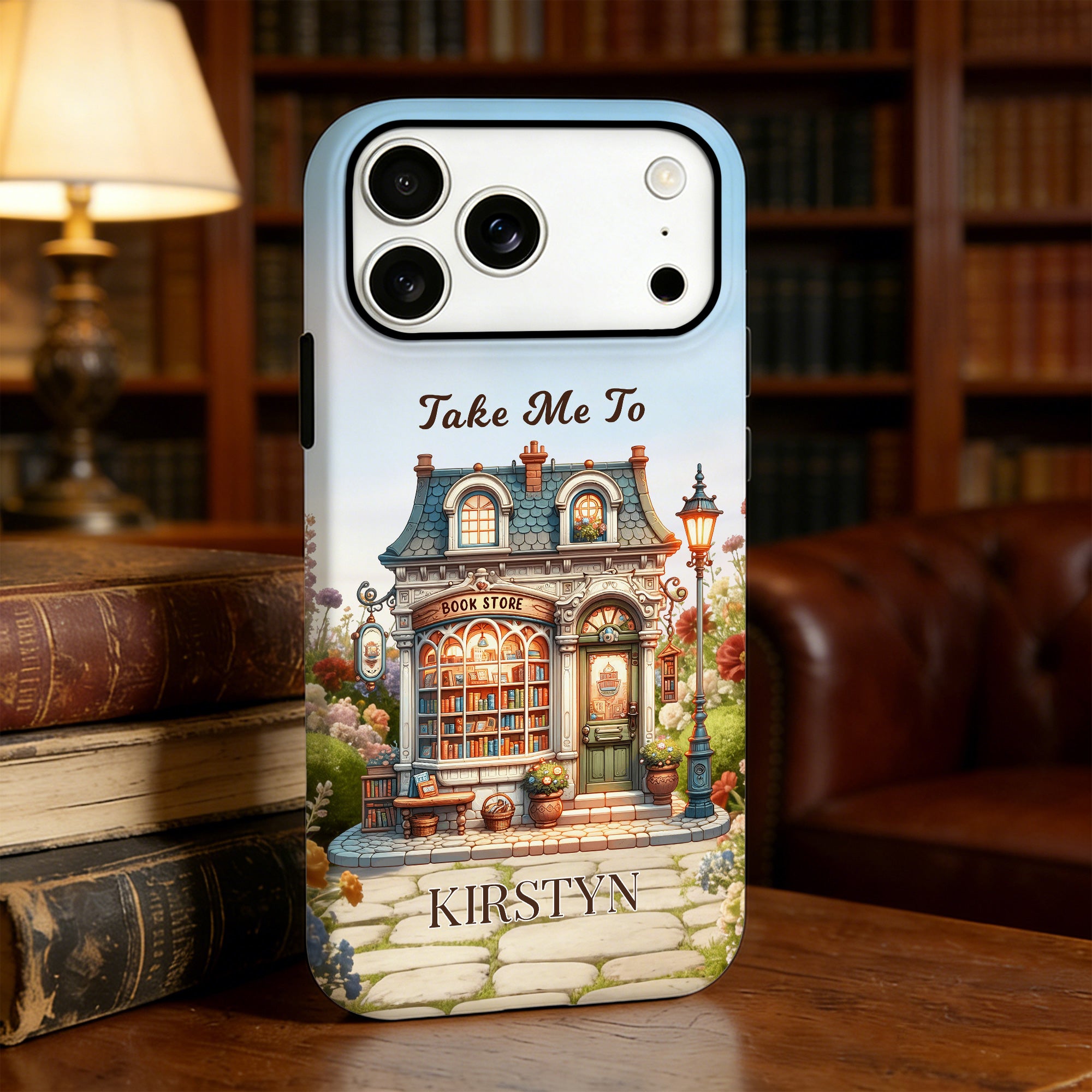 Funda personalizada multidispositivo de librería con nombre para iPhone Cumpleaños Vacaciones Aniversario Regalo para amantes de los libros Ratones de biblioteca