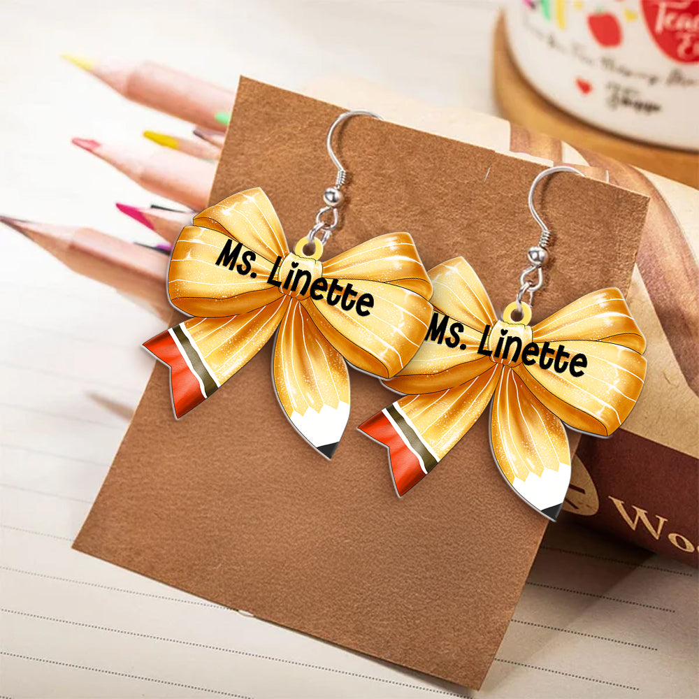 Pendientes Personalizados Multicolor en Forma de Lazo con Nombre en Agradecimiento Regalo del Día del Profesor para Profesores Educadores