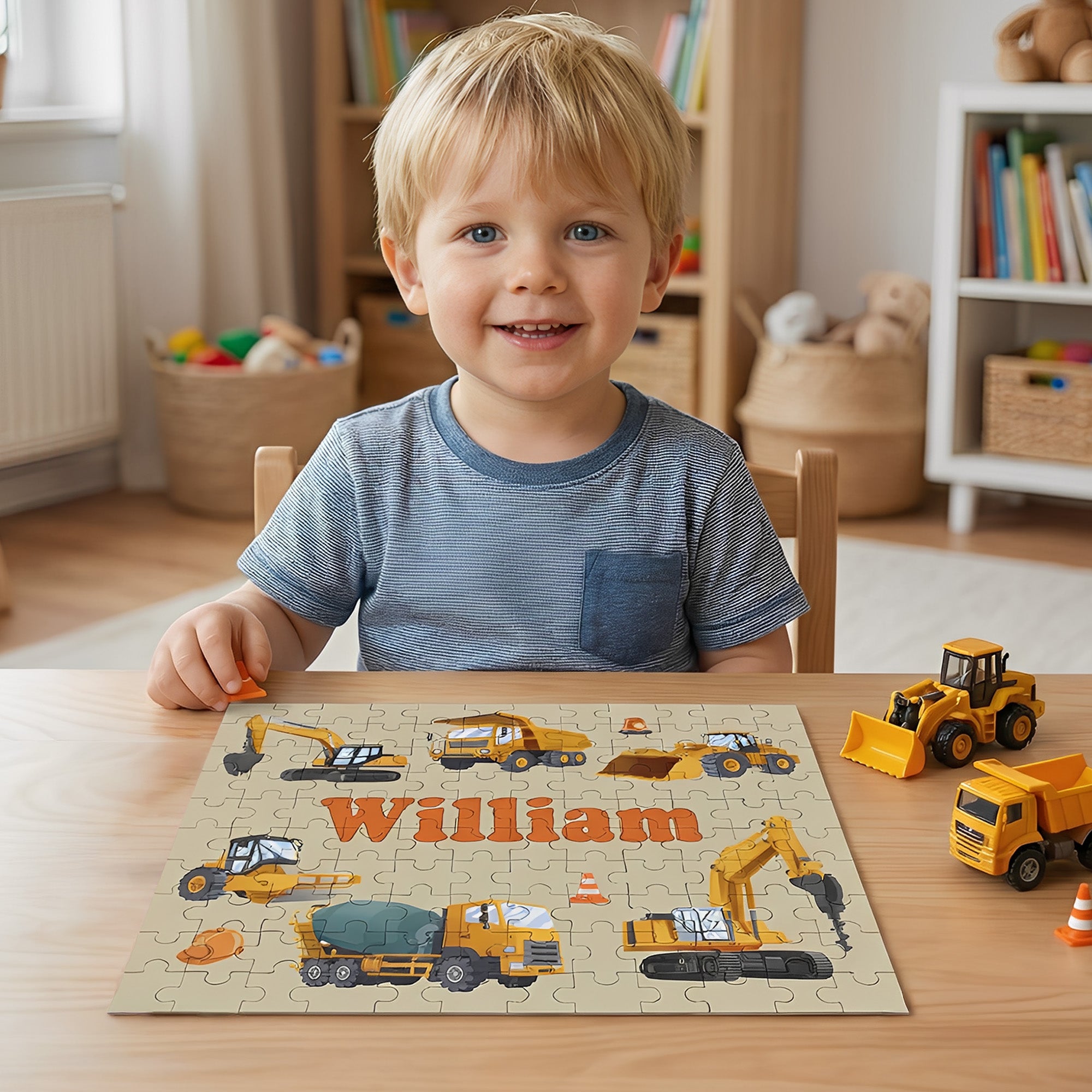Puzzles personalizados de camiones de construcción con nombre Juguete educativo Decoración del hogar Regalo de cumpleaños para niños