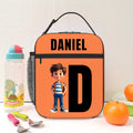 Bolsa de almuerzo isotérmica portátil personalizada con iniciales y bolsillo de malla de dibujos animados para niños y niñas Regalo de cumpleaños para la vuelta al cole