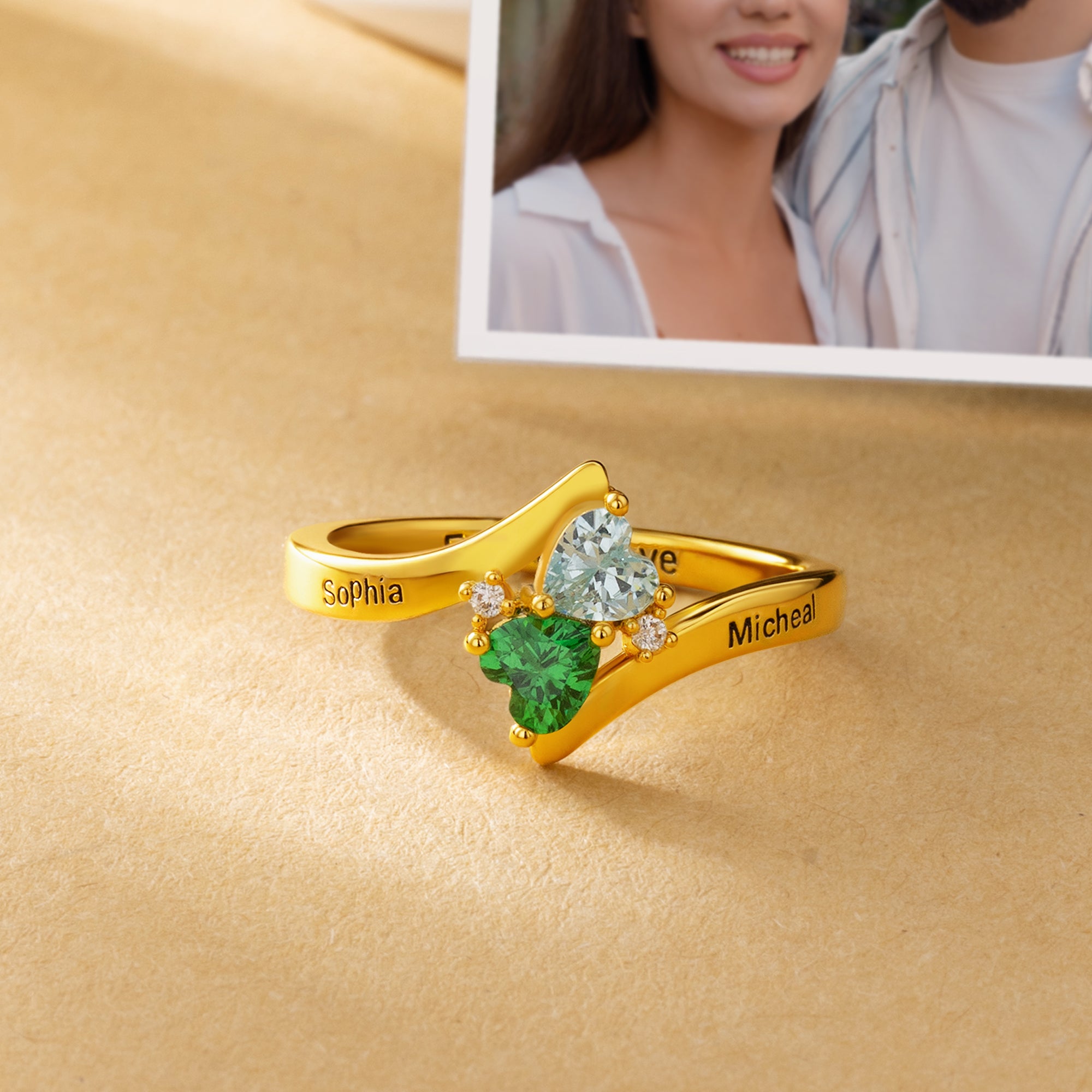 Personalizado Doble Corazón Piedras de Nacimiento Anillo de Plata de Ley con Nombre Dainty Joyería Día de San Valentín Aniversario Regalo para Parejas Hermana