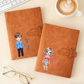 Personalizado Cartoon Carácter PU Cuero A5 Sketchbook Cubierta con el nombre inicial y bolsillo de almacenamiento Regalo de cumpleaños para los trabajadores de oficina