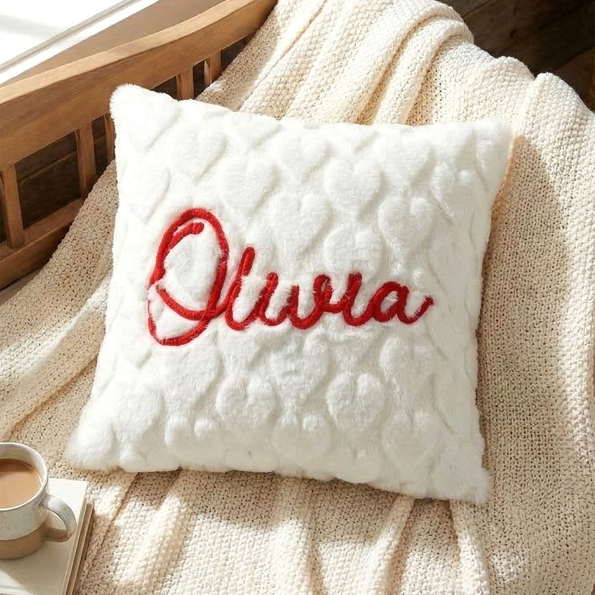 Personalizado Corazón Multicolor Bordado Nombre Diseño Suave Funda de Almohada Decoración del Hogar Cumpleaños Regalo para Amigos de la Familia