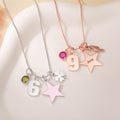 Personalizada Estrella Corazón Caballito de mar Bailarina Colgante Collar de cadena de cuentas con el número de piedra de nacimiento y nombre grabado Regalo de cumpleaños para niños Niñas