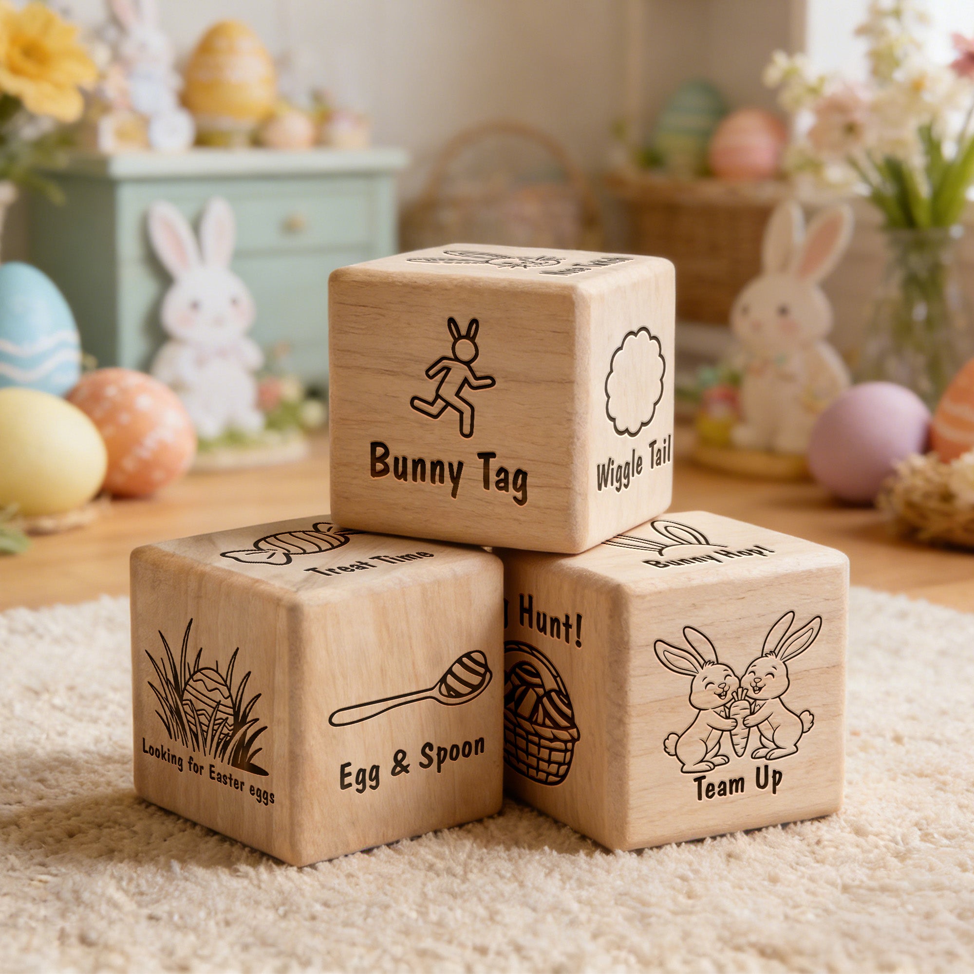 Huevo de Pascua de Conejo de Gallina Personalizado Dados de Madera Divertido Juguete de Fiesta Regalo de Pascua para Niños Adolescentes Familia