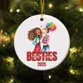 Personalizado Besties Cartoon Girls Ornamento de cerámica con nombre y texto Tree Decor Regalo de Navidad para las niñas Amigos