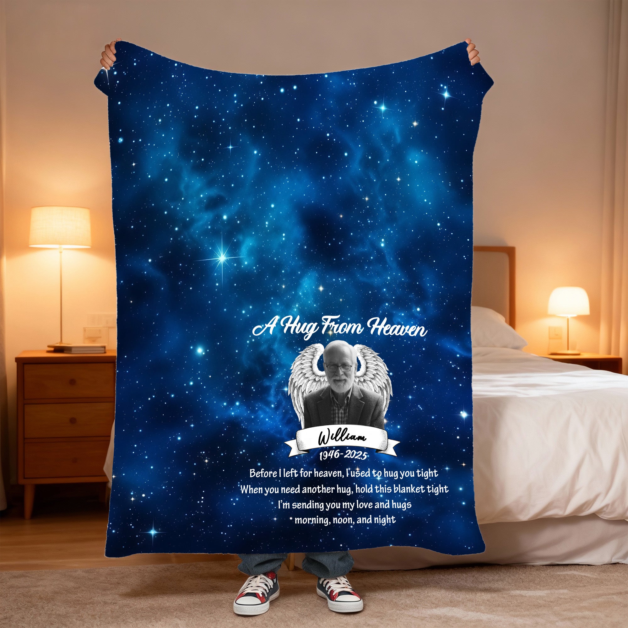 Cielo estrellado personalizado Foto ala de ángel Suave manta con nombre y fecha Recuerdo En memoria de amor Simpatía Regalo por la pérdida de un ser querido