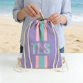Personalizada Multicolor Sombra Monograma Rayas Bolsa de playa con cordón Vacaciones de verano Viajes Esenciales Regalo de cumpleaños para ella