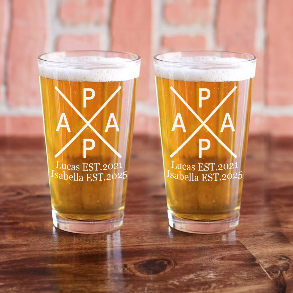 Vaso de Cerveza Personalizado PAPA 16 oz con 1-5 Nombres y Año Home Bar Día del Padre Regalo de Cumpleaños para Hombre