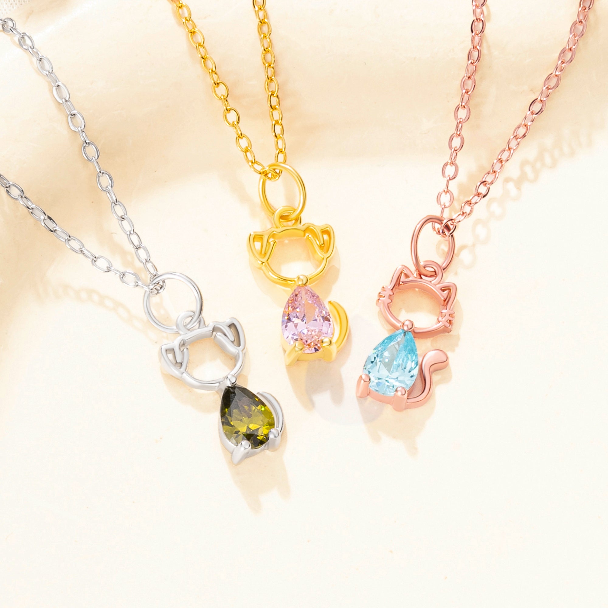 Personalizado 1-4 Cat Dog Birthstones Collar Dainty Jewelry Birthday Anniversary Gift for Women Pet Lovers