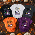 Personalizada Viejo Mago Murciélago Multicolor 100% Cutton Camiseta con Título y 1-10 Nombres Disfraz de Halloween Regalo de Navidad para Amigos de la Familia