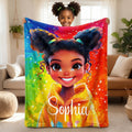 Deslumbrante manta suave personalizada para niña negra con nombre Decoración del hogar Regalo de cumpleaños para niñas negras