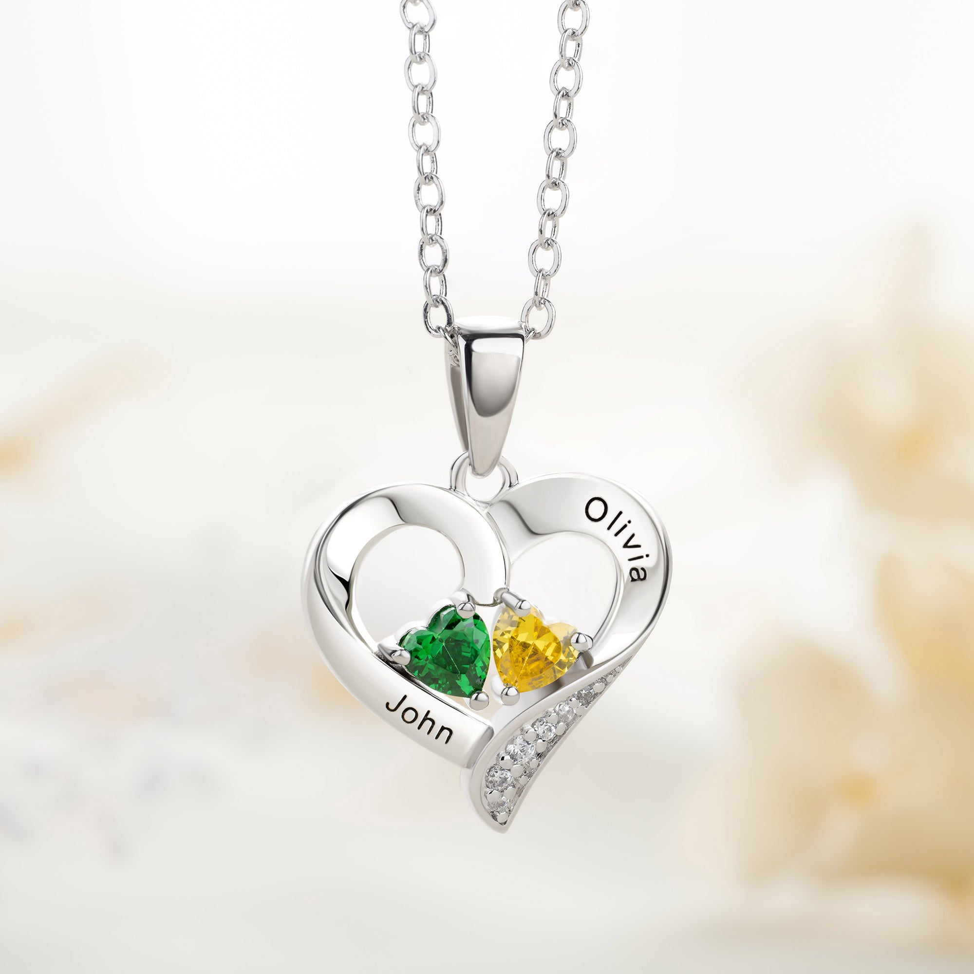 Personalizada Doble Corazón Birthstones Collar con Nombre Grabado Dainty Joyería Aniversario Día de la Madre Regalo para Mamá Abuela