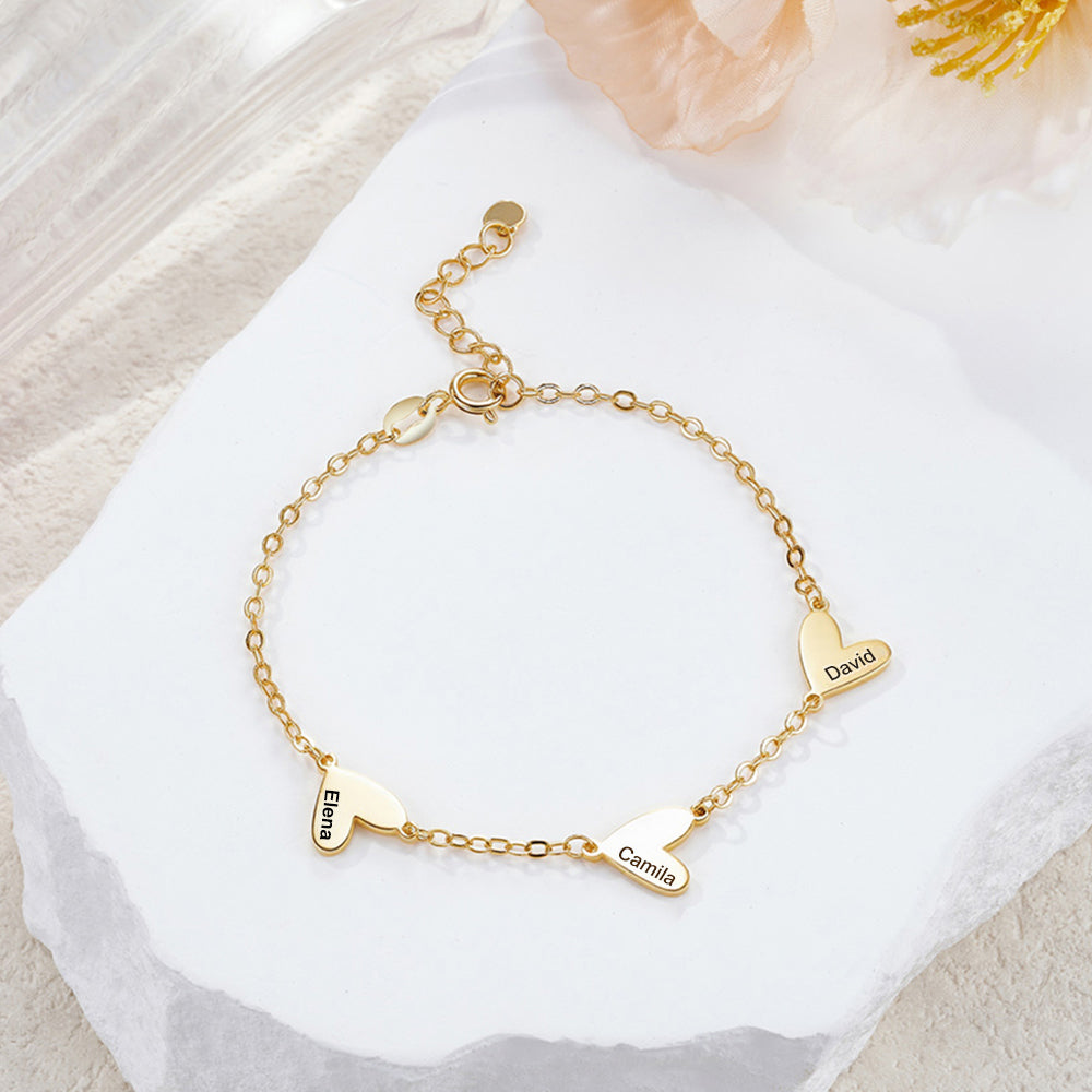 Pulsera personalizada con varios corazones y de 1 a 5 nombres grabados joyería minimalista regalo de cumpleaños o aniversario para mujer y chica