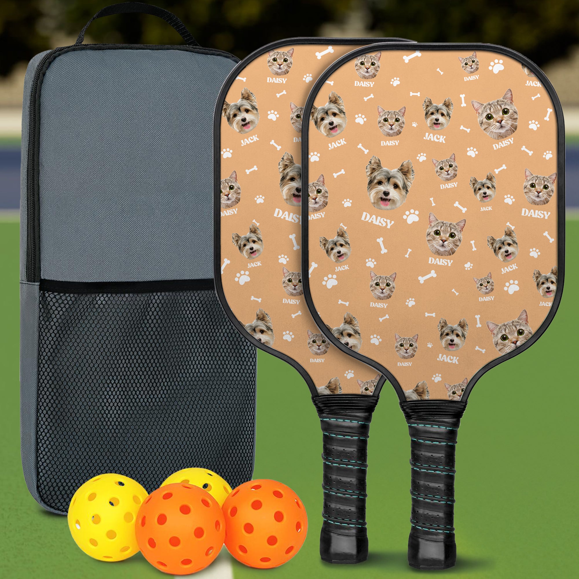 Huesos personalizados Paw Prints 1-3 Fotos de la cara Pickleball Paddle con Nombre Día de la Competencia Cumpleaños Regalo para Pickleball Jugadores Pet Lover