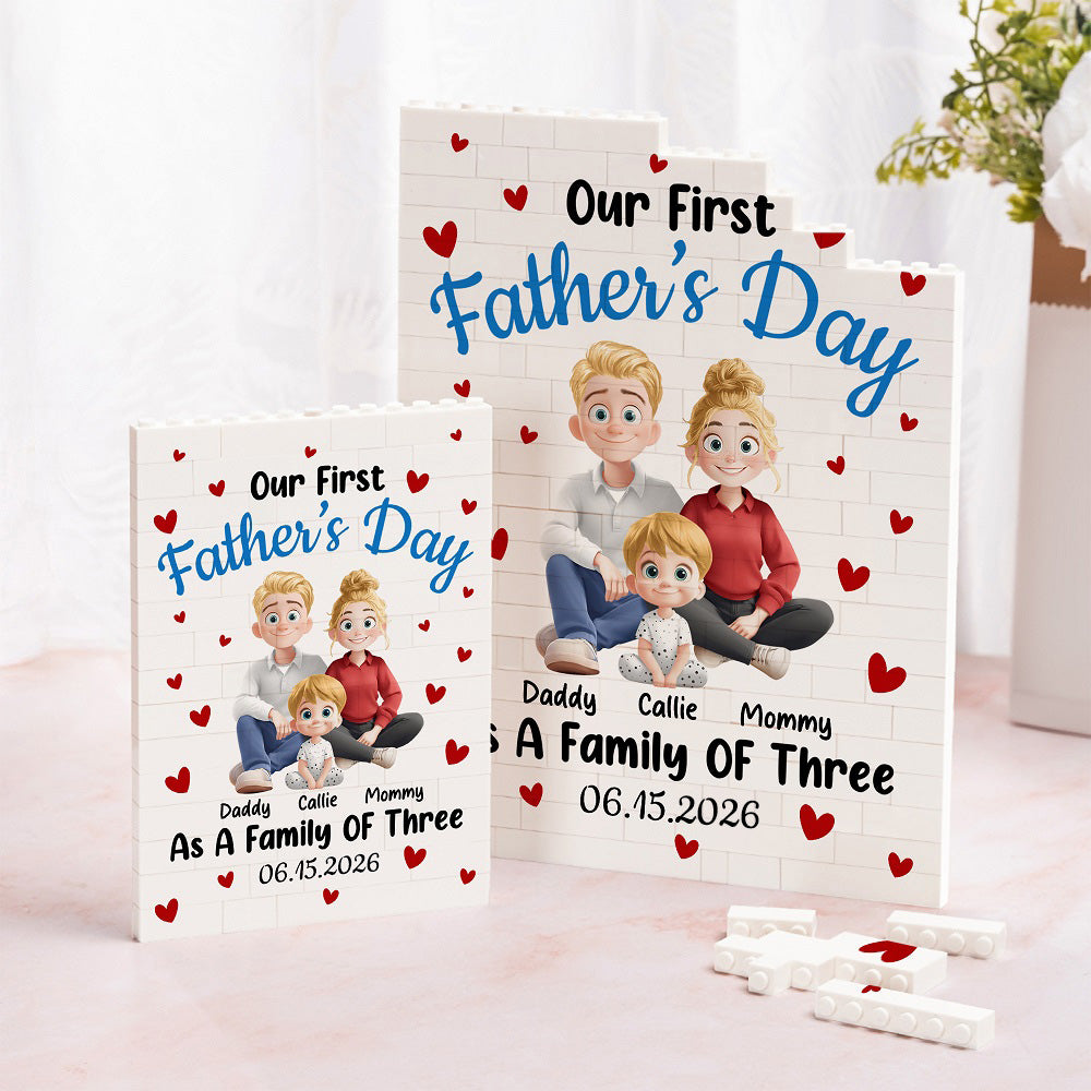 Personalizado Como una familia de tres personajes de dibujos animados de construcción de ladrillo rompecabezas con el nombre y la fecha de decoración del hogar Día del Padre Regalo para Papá Familia