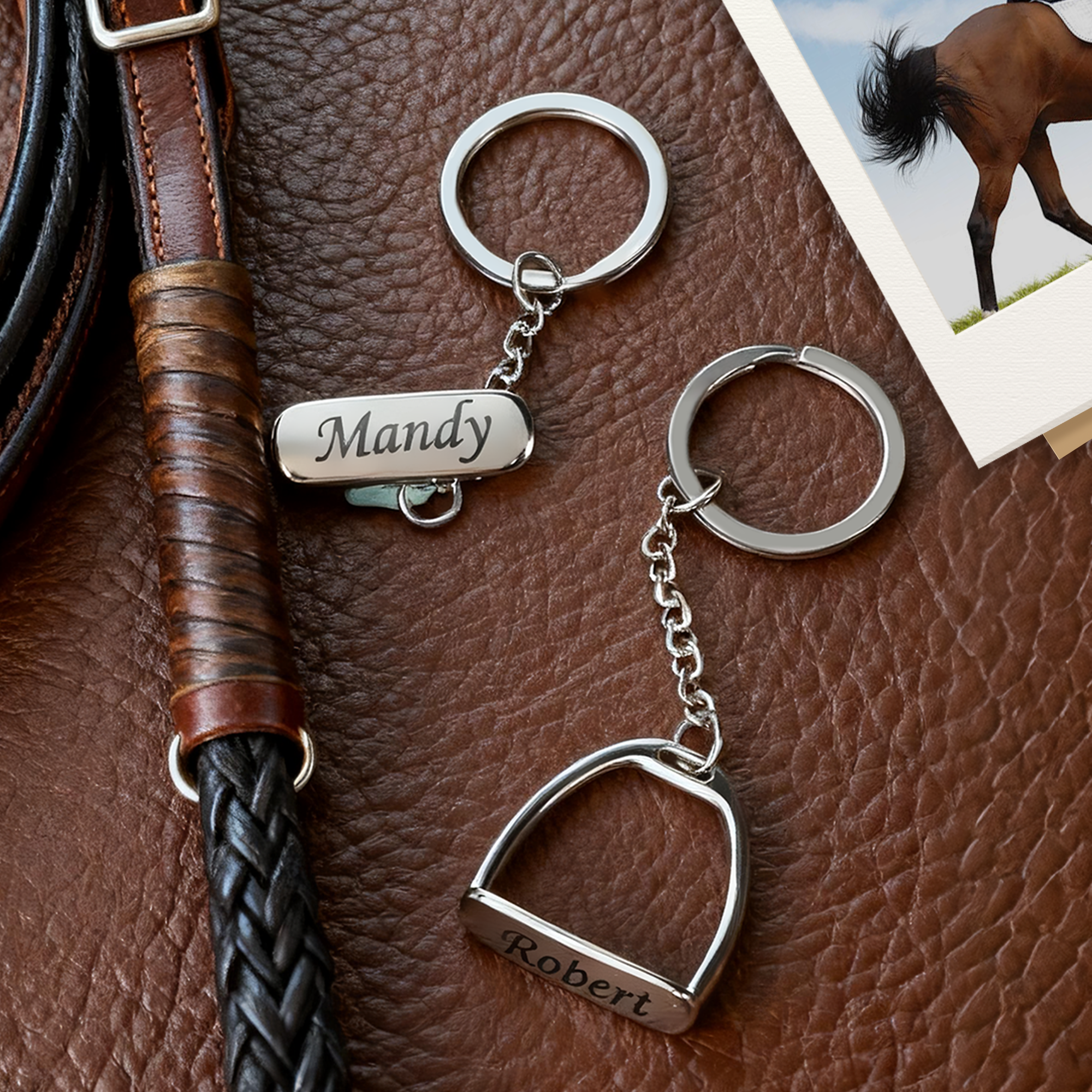 Llavero personalizado de estribos de caballo con nombre Accesorio de mochila Cumpleaños Día de la competición Regalo de uso diario para propietarios de caballos Amantes de los jinetes