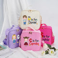 Bolsa isotérmica personalizada con el nombre y la letra de un simpático personaje de dibujos animados Regalo de cumpleaños de vuelta al cole para niños