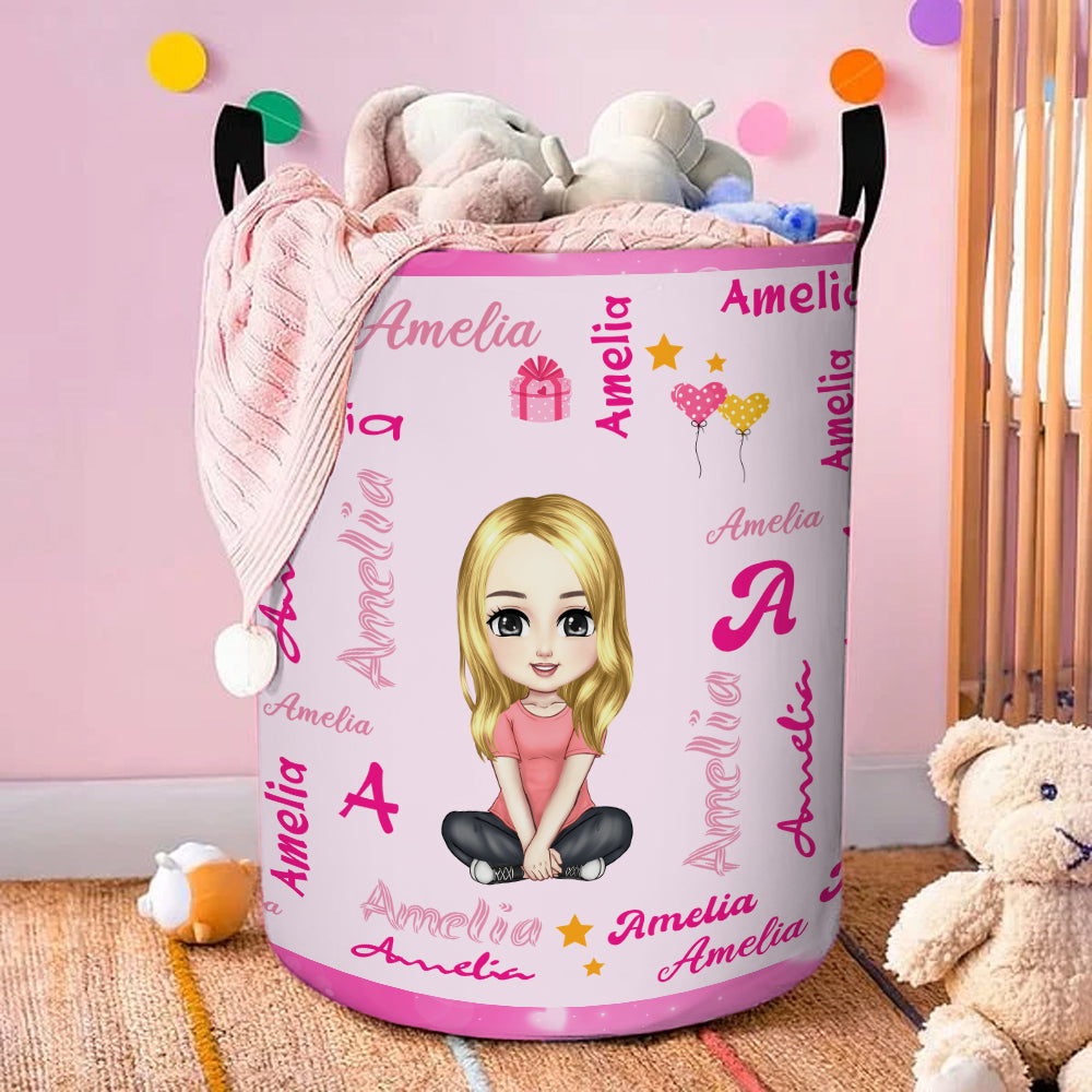 Cesto para la ropa sucia con nombre y asa Personalizado Personaje de dibujos animados Nube de palabras Impermeable Regalo de cumpleaños para niños