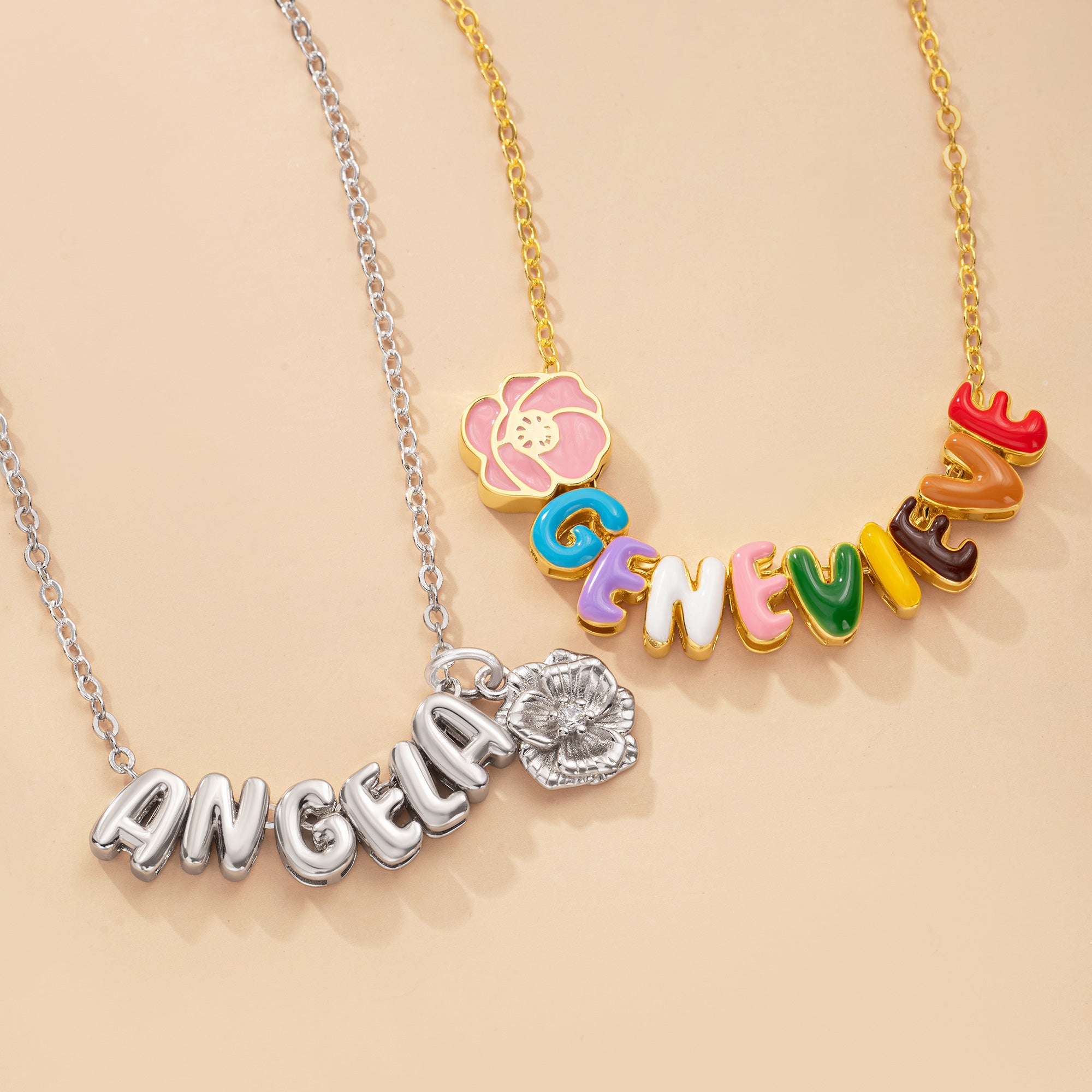 Personalizado Nacimiento Flor Colorido 3D Esmalte Burbuja Letra Nombre Collar Cumpleaños Aniversario Regalo para Mujeres Niñas