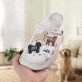 Personalizado lindo perro silueta zapatos zuecos encantos con el nombre de los zapatos de decoración desgaste diario regalo de cumpleaños para los amantes de las mascotas
