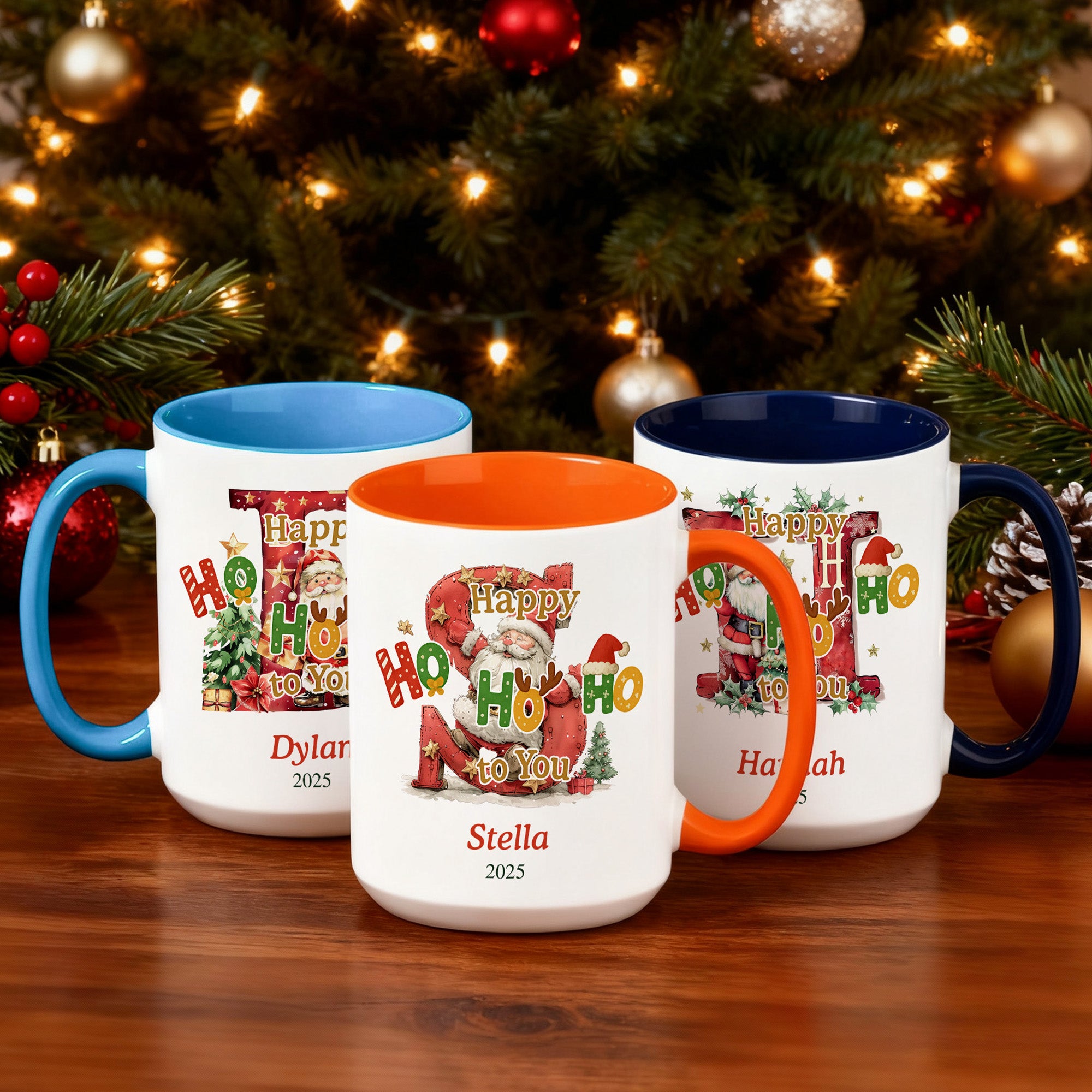 Taza personalizada Happy HoHoHo to You Christmas Santa Claus Initial Ceramic Mug with Name Christmas Gift for Family Kids