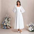 Bridal Wedding Dress White Long Sleeve Long Square A-line Chiffon