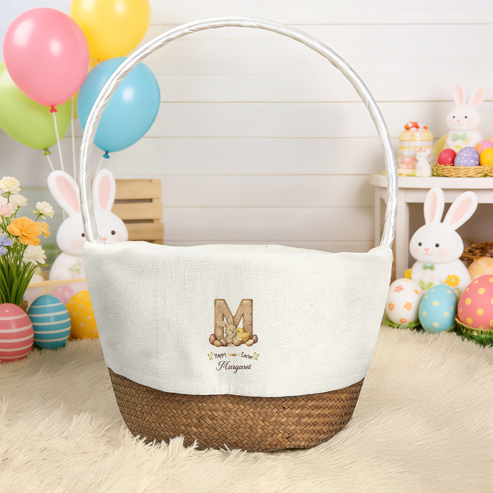 Conejito de Pascua Personalizado con nombre y inicial Cesta de Pascua Favor de Pascua Huevos de caza Regalo para los niños