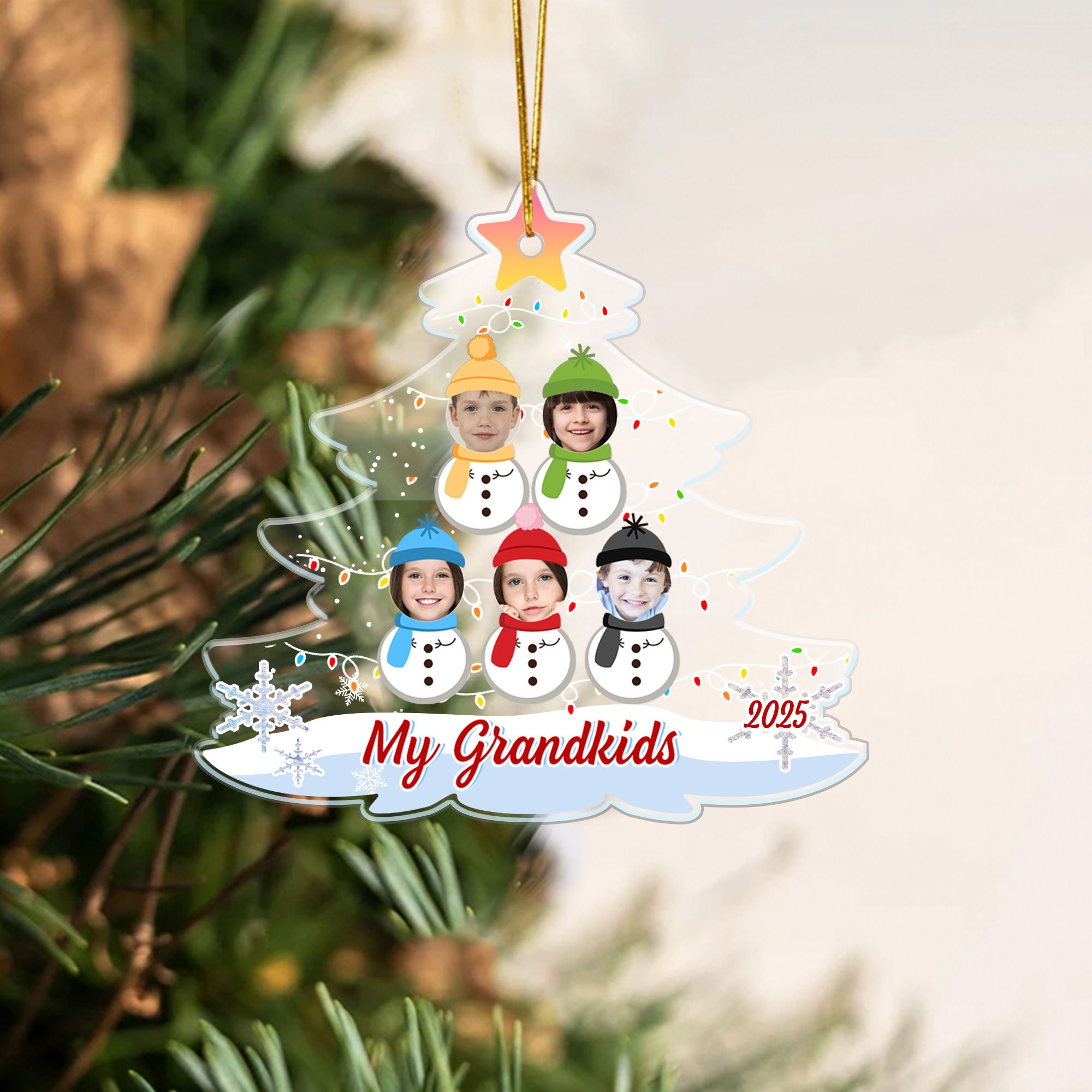 Cara Personalizada Foto Muñeco de Nieve Forma de Árbol de Navidad Ornamento de acrílico Decoración del hogar Regalo de Navidad para la familia Abuelos