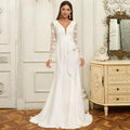 Bridal Wedding Dress Ivory Long Sleeve Long V-Neck Mermaid