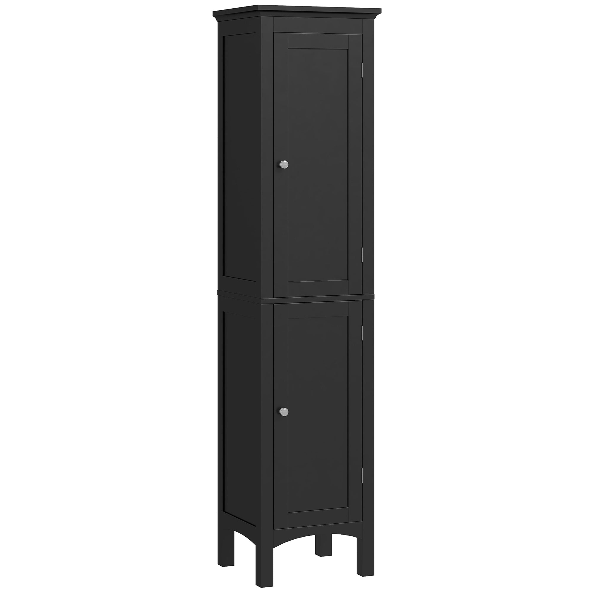 63" Tall Bathroom Storage Cabinet, Floor Organizer w/ Adjustable Shelves & 2 Doors, Black