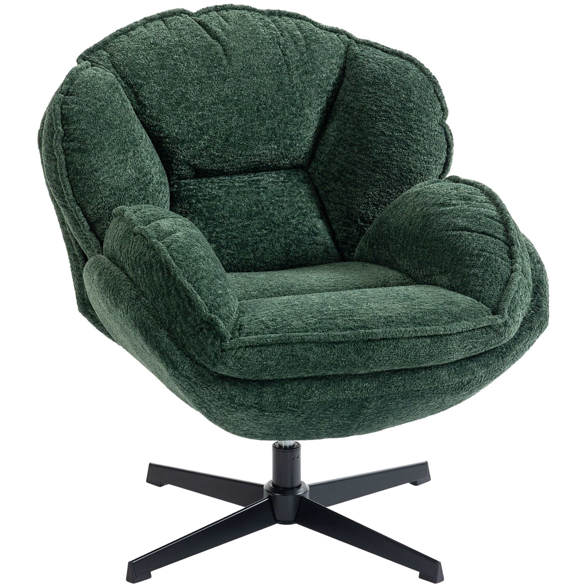 Wingback Accent Chair with 360° Swivel, Velvet, 4-Star Base, Dark Green