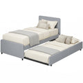 Upholstered 3ft Single Bed Frame with Pull-Out Trundle, Headboard & Footboard, 90 x 190 cm, Light Grey