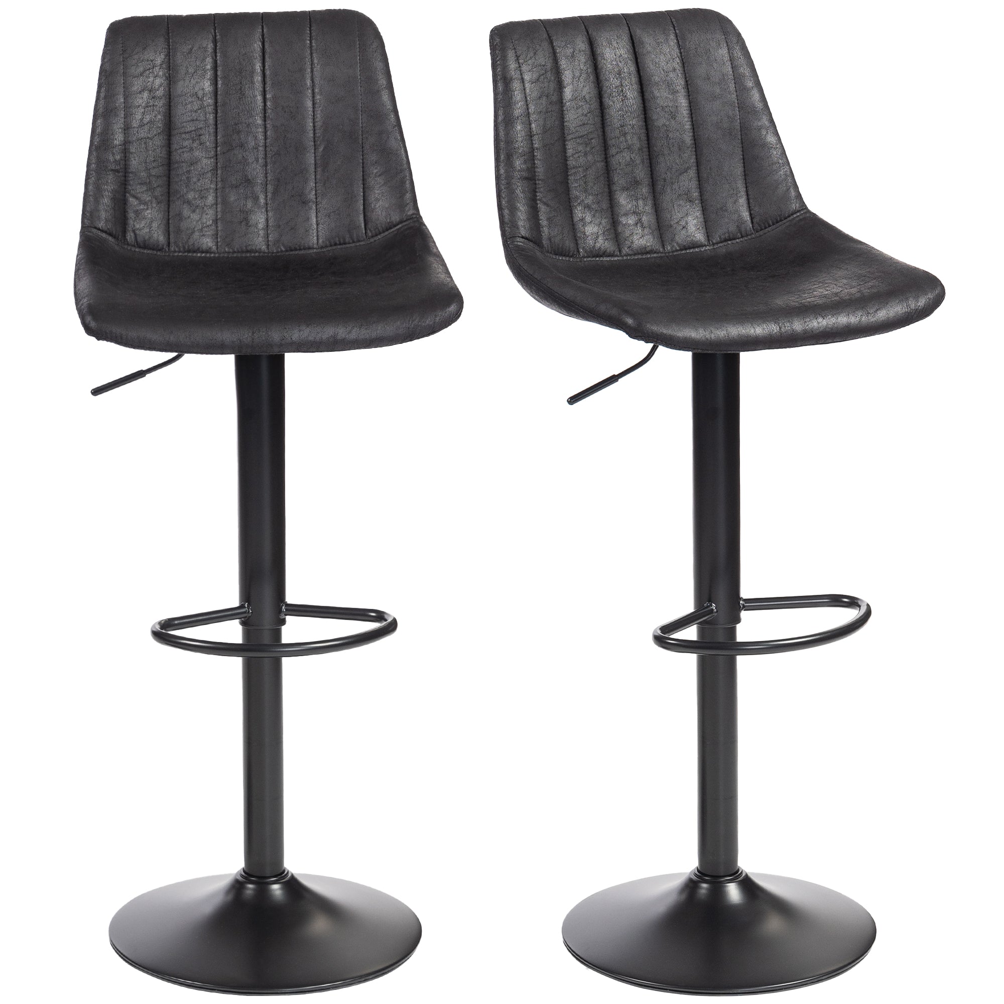 Modern Bar Stools Set of 2, Height Adjustable Swivel Bar Chairs with Backrest for Breakfast Counter, Kitchen Island, Black