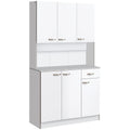 71" Buffet with Hutch, Storage Pantry w/ 6 Doors, 3 Adjustable Shelves & Drawer, White