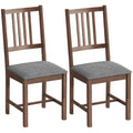 Set of 2 Upholstered Slat Back Kitchen Chairs with Rubberwood Legs, Gray